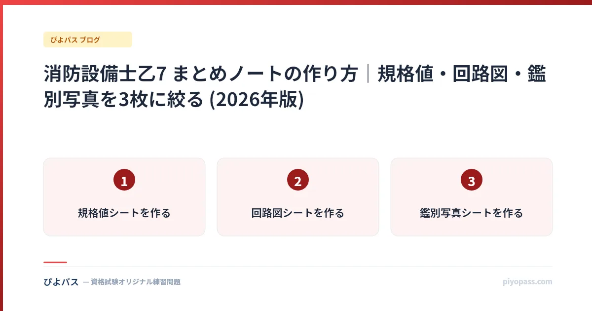 消防設備士乙7 まとめノートの作り方｜規格値・回路図・鑑別写真を3枚に絞る (2026年版)