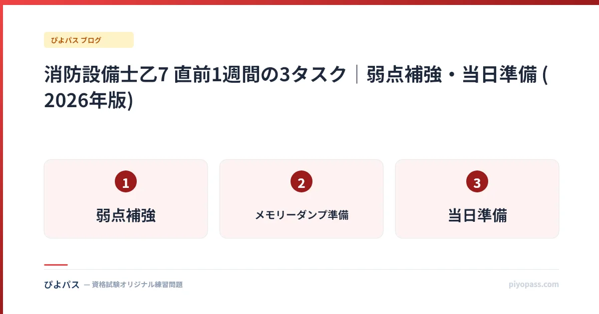 消防設備士乙7 直前1週間の3タスク｜弱点補強・当日準備 (2026年版)