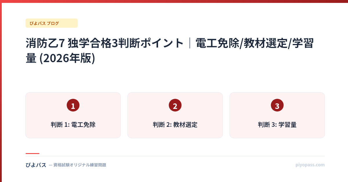 消防乙7 独学合格3判断ポイント｜電工免除/教材選定/学習量 (2026年版)