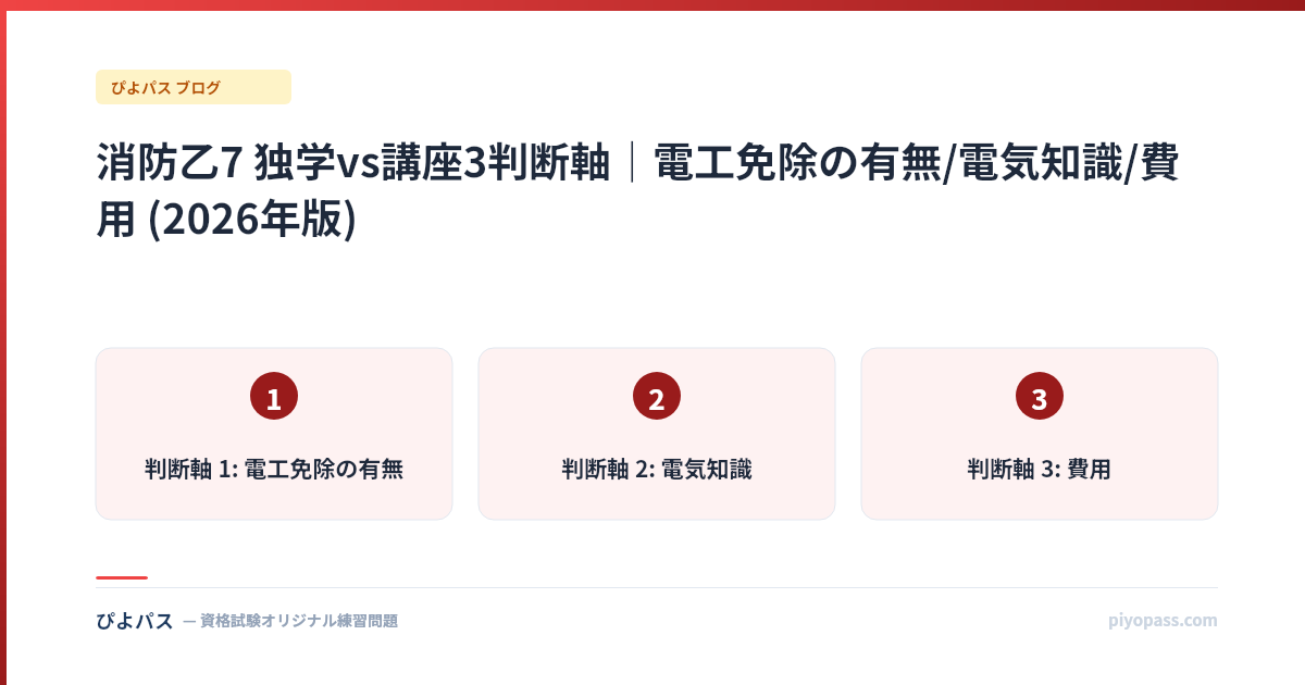 消防乙7 独学vs講座3判断軸｜電工免除の有無/電気知識/費用 (2026年版)