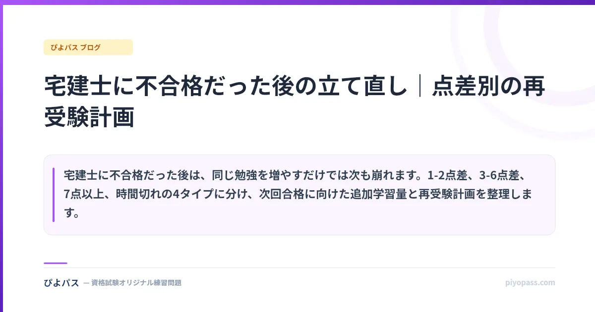 宅建士に不合格だった後の立て直し|点差別の再受験計画
