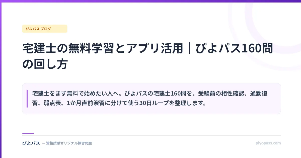 宅建士の無料学習とアプリ活用|ぴよパス160問の回し方