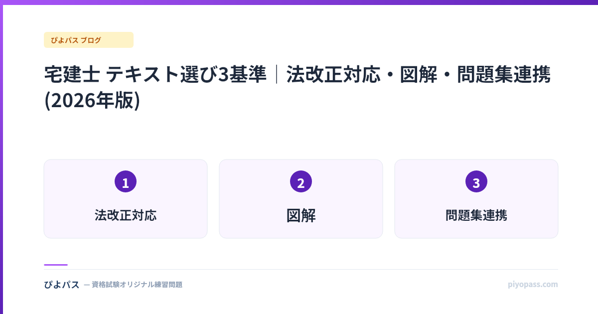 宅建士 テキスト選び3基準｜法改正対応・図解・問題集連携 (2026年版)