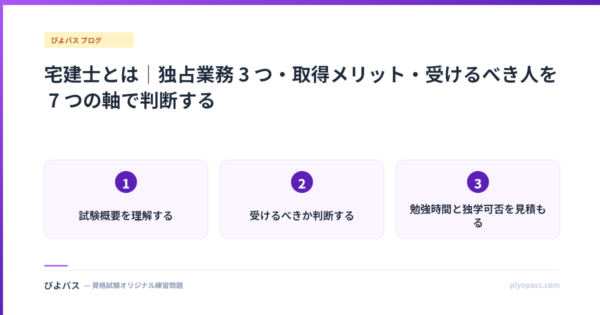 宅建士とは｜独占業務 3 つ・取得メリット・受けるべき人を 7 つの軸で判断する