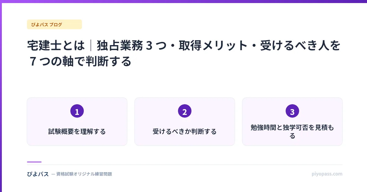 宅建士とは｜独占業務 3 つ・取得メリット・受けるべき人を 7 つの軸で判断する
