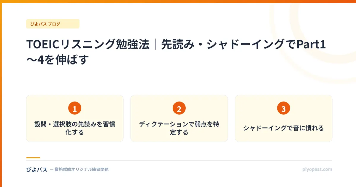 TOEICリスニング勉強法|先読み・シャドーイングでPart1〜4を伸ばす
