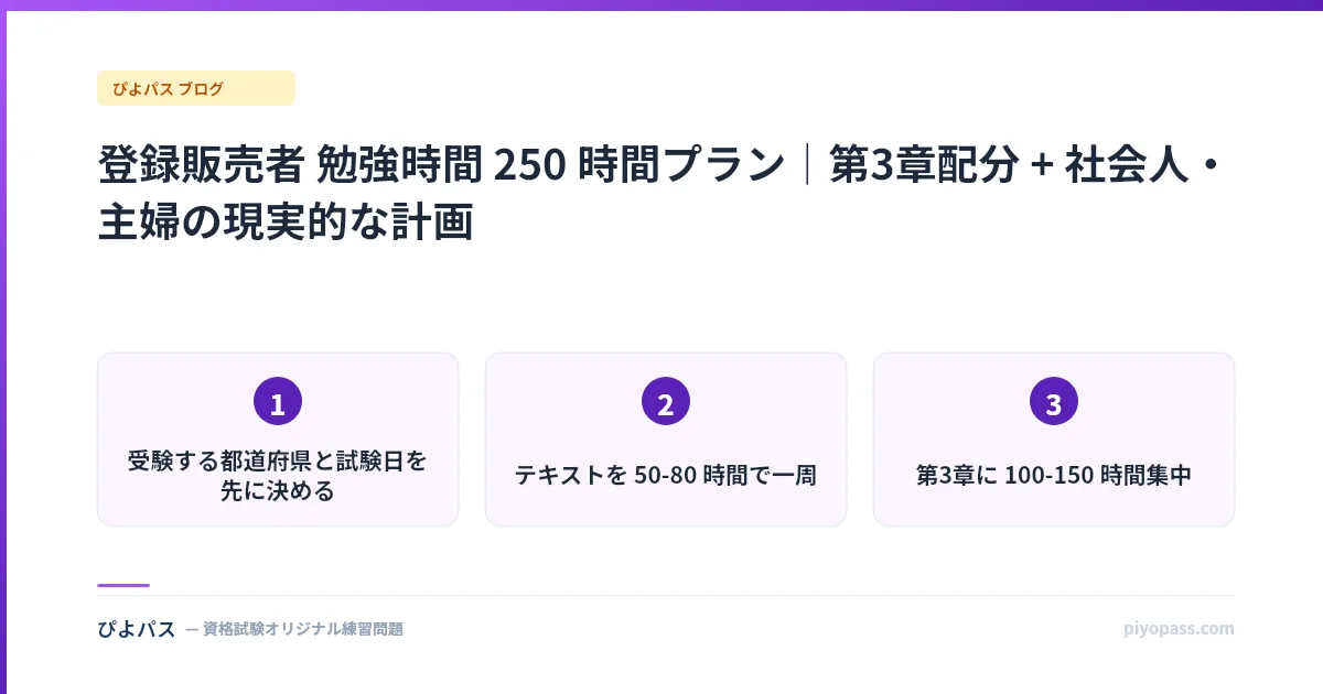 登録販売者 勉強時間 250 時間プラン｜第3章配分 + 社会人・主婦の現実的な計画
