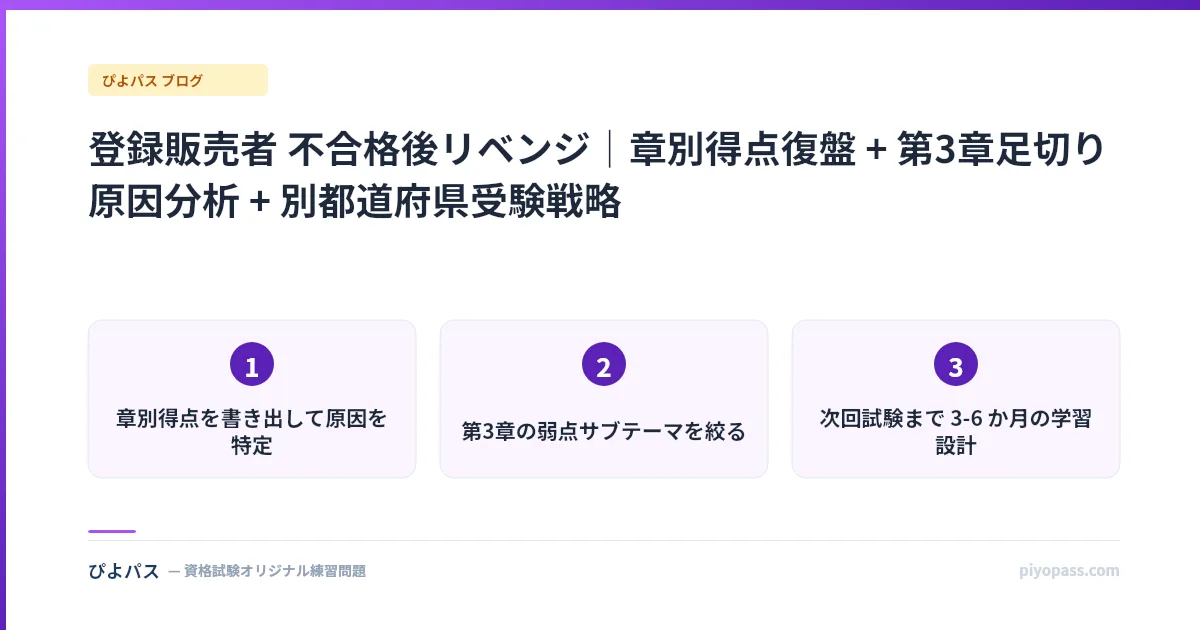 登録販売者 不合格後リベンジ|章別得点復盤 + 第3章足切り原因分析 + 別都道府県受験戦略
