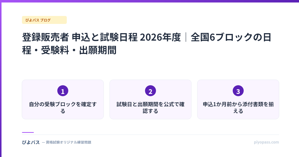 登録販売者 申込と試験日程 2026年度｜全国6ブロックの日程・受験料・出願期間